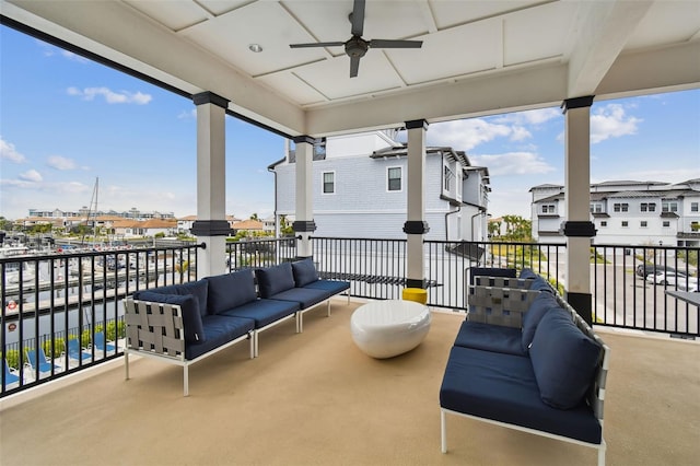 balcony featuring ceiling fan and outdoor lounge area