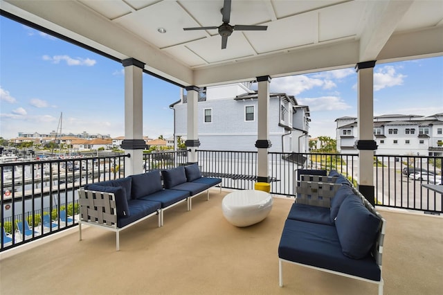 3027 Bermuda Sloop Cir, Ruskin, FL 33570 - balcony with a ceiling fan and outdoor lounge area