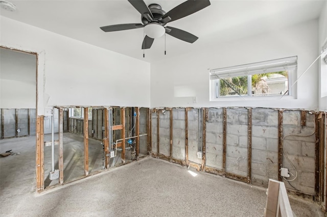 interior space with ceiling fan