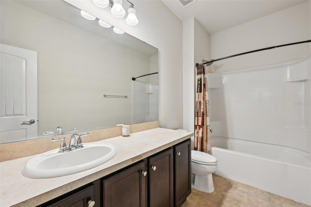 full bathroom with vanity, toilet, and shower / bath combo