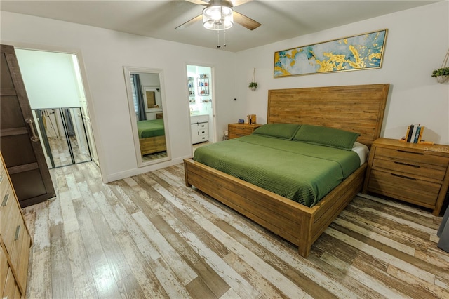 bedroom featuring ceiling fan and wood-type flooring