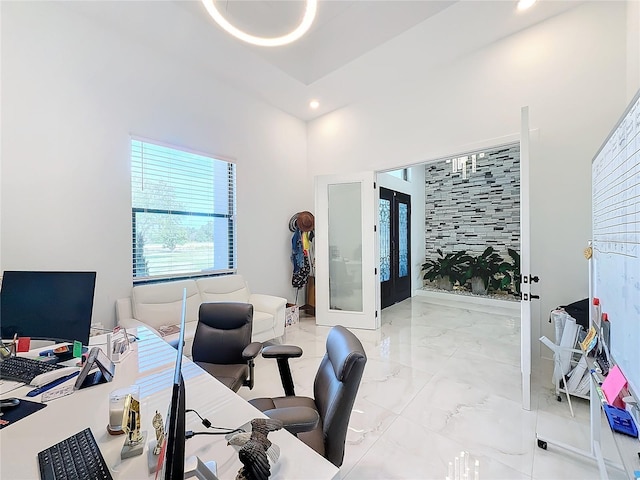 office area featuring french doors