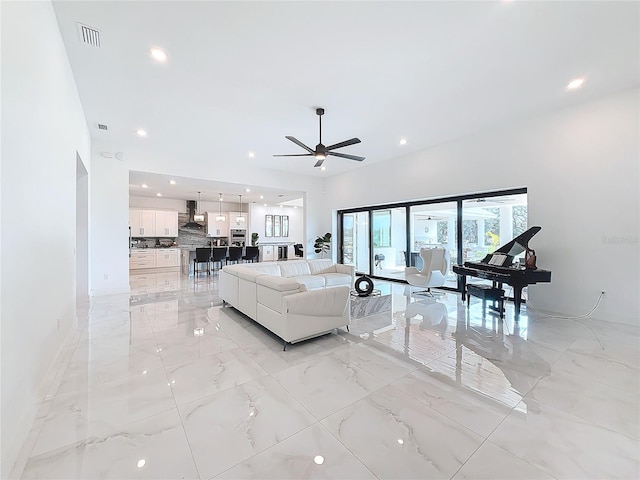 living room with ceiling fan