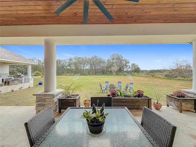 view of patio / terrace featuring ceiling fan and an outdoor kitchen