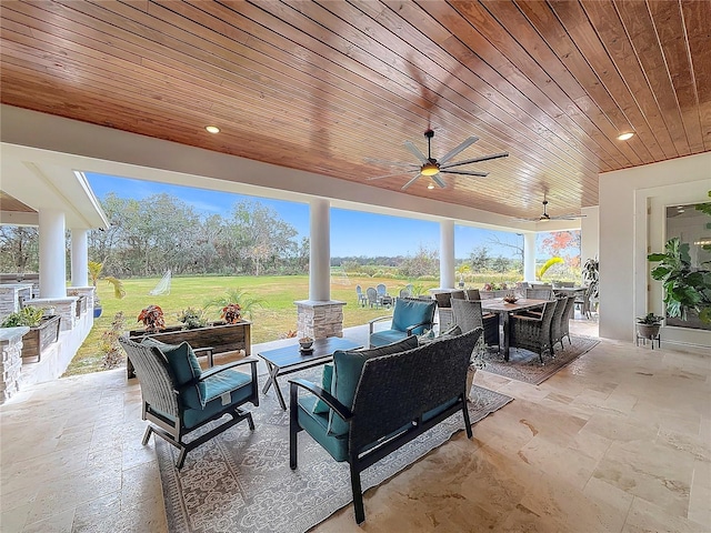 view of patio featuring ceiling fan and outdoor lounge area