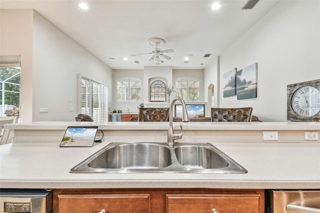 kitchen featuring dishwashing machine, sink, a wealth of natural light, and stainless steel dishwasher