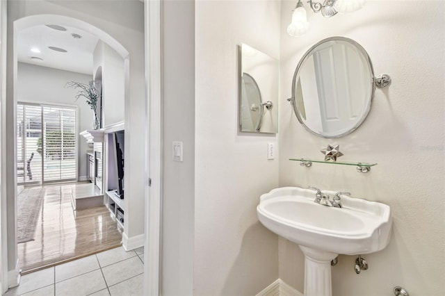 bathroom with tile patterned flooring