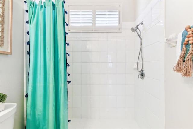 bathroom featuring a shower stall and toilet