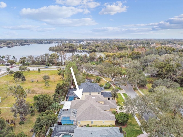 bird's eye view featuring a water view