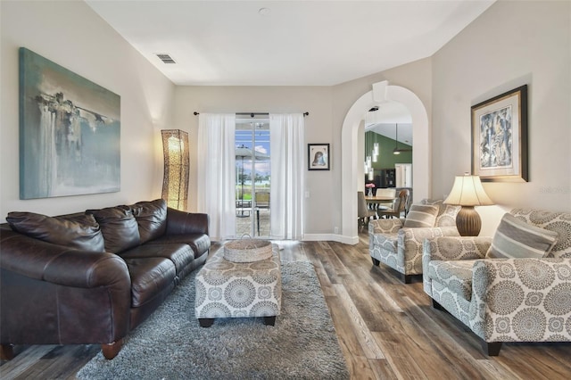 living room with hardwood / wood-style flooring