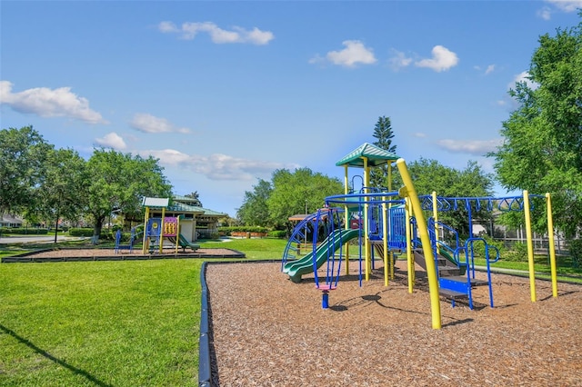 view of jungle gym with a yard