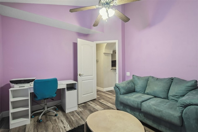 office featuring ceiling fan and dark hardwood / wood-style flooring