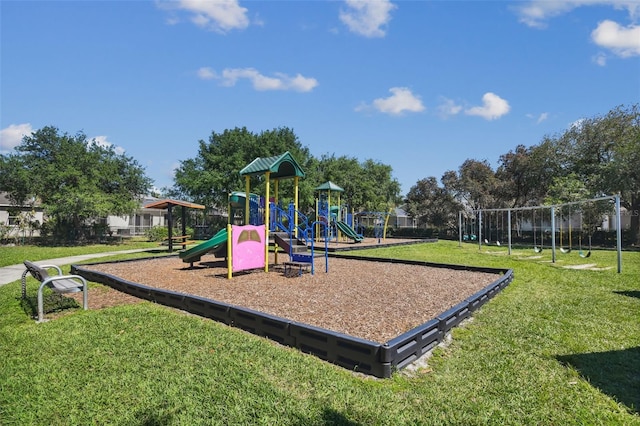 view of play area with a lawn