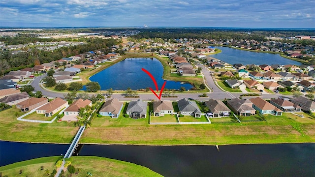 aerial view featuring a water view