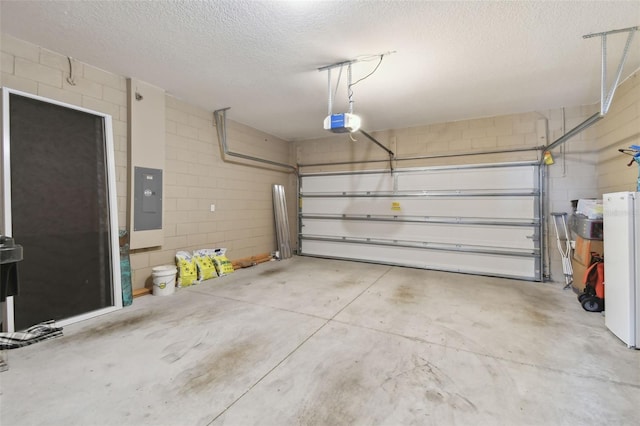 garage featuring a garage door opener and electric panel