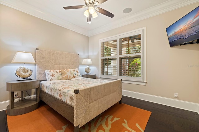 310 8th Ave N, Saint Petersburg, FL 33701 - bedroom with baseboards, crown molding, hardwood / wood-style flooring, and ceiling fan