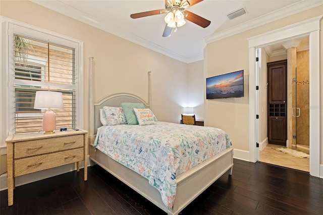 310 8th Ave N, Saint Petersburg, FL 33701 - bedroom featuring dark wood-style floors, baseboards, crown molding, and ceiling fan
