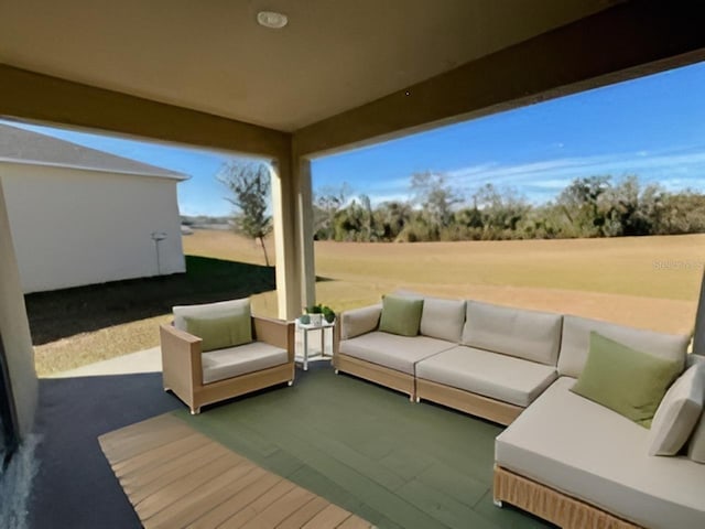 wooden terrace with outdoor lounge area