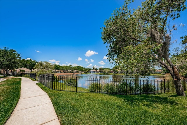 view of yard with a water view