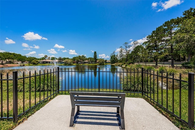 view of patio / terrace featuring a water view