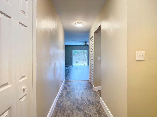 corridor with dark wood-type flooring