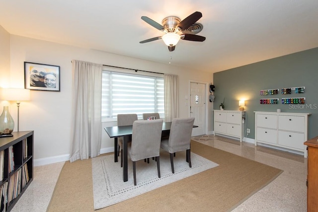 dining room featuring ceiling fan