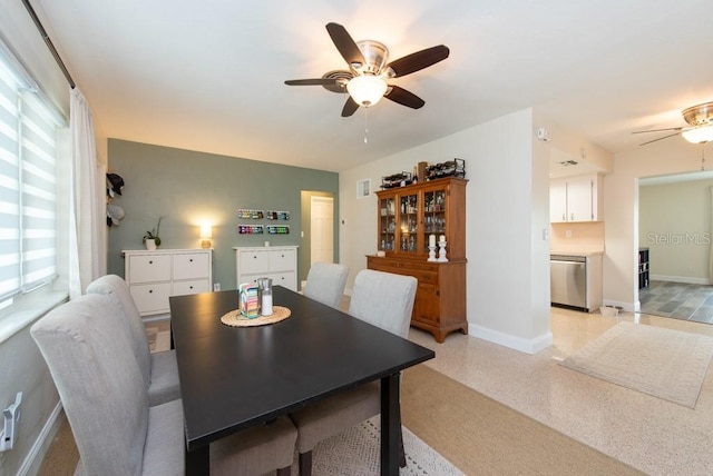 dining room with ceiling fan