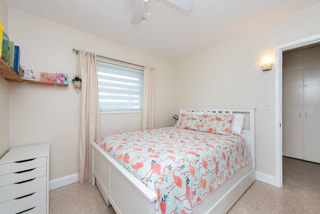 bedroom featuring ceiling fan