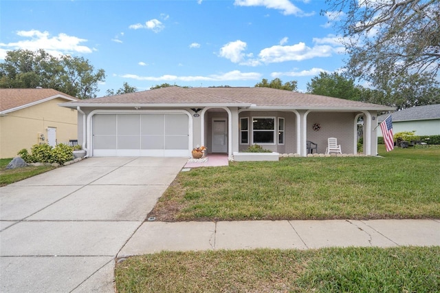 ranch-style house with a front lawn and a garage