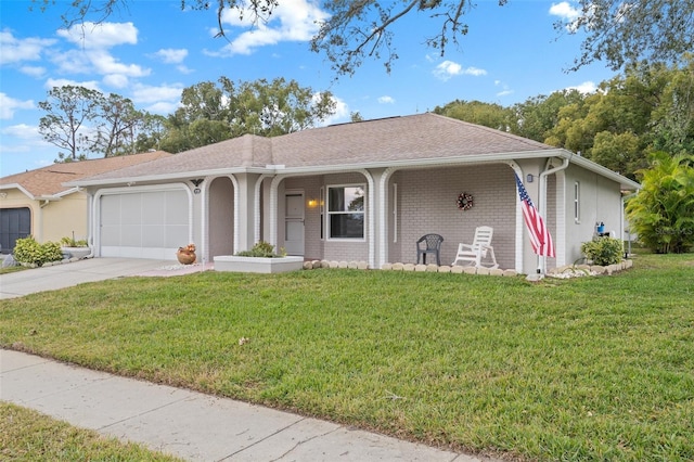 single story home with a garage and a front yard