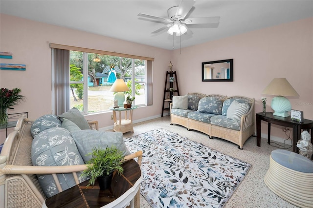 living room with ceiling fan