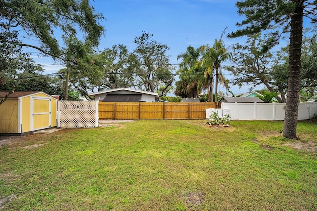 view of yard featuring a shed