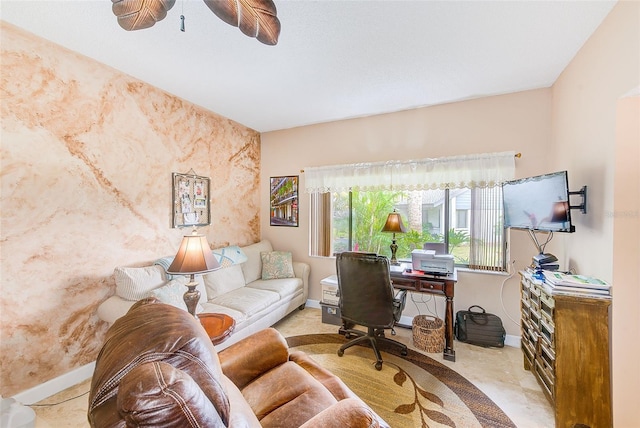 office area with ceiling fan