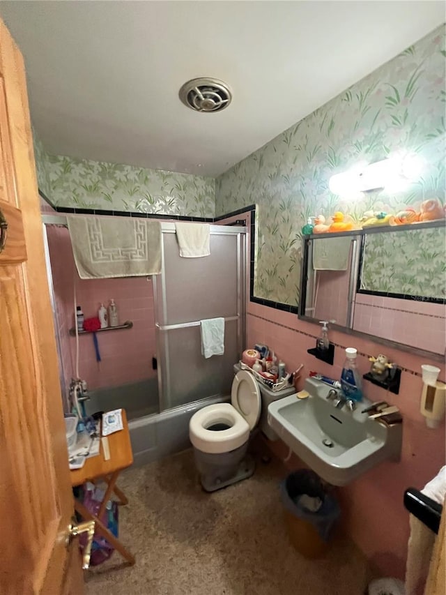 full bathroom with toilet, bathtub / shower combination, and sink