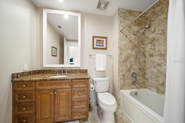 full bathroom featuring toilet, vanity, and shower / bath combo with shower curtain