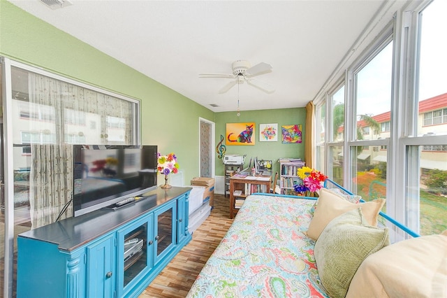 interior space featuring ceiling fan and light hardwood / wood-style floors