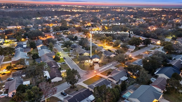 view of aerial view at dusk