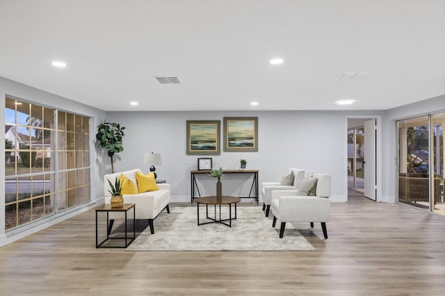 interior space with plenty of natural light and light hardwood / wood-style flooring