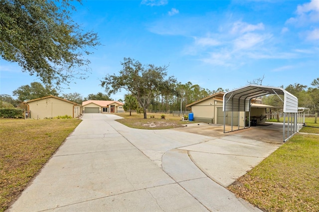 ranch-style home with a carport and a front lawn