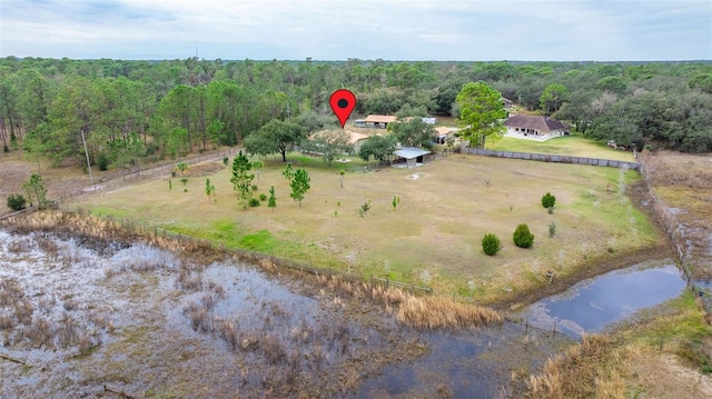 drone / aerial view with a rural view and a water view