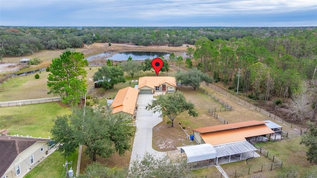 bird's eye view featuring a water view