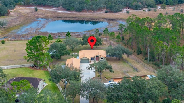 bird's eye view featuring a water view