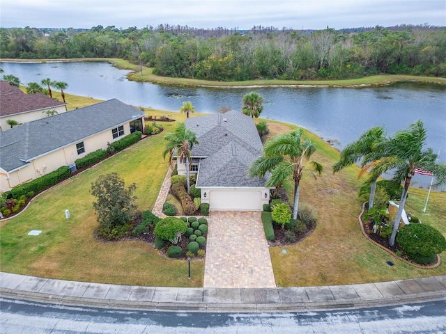 aerial view with a water view