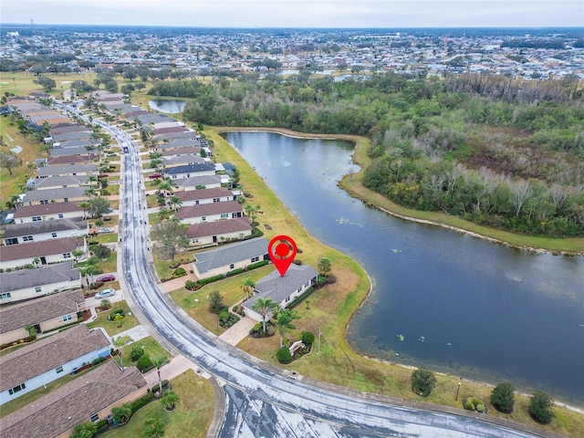 aerial view featuring a water view