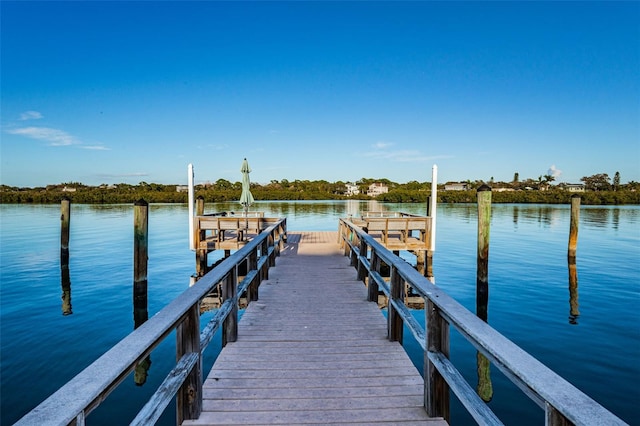 view of dock featuring a water view