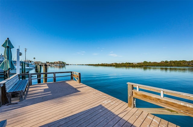 dock area with a water view