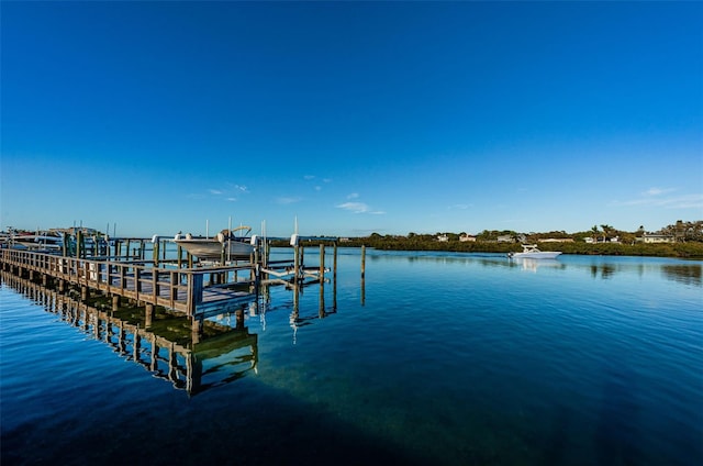 view of dock with a water view