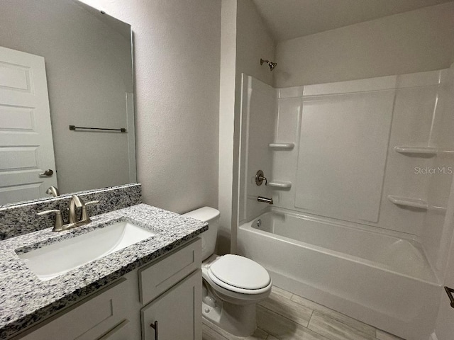 full bathroom with toilet, shower / bath combination, and vanity