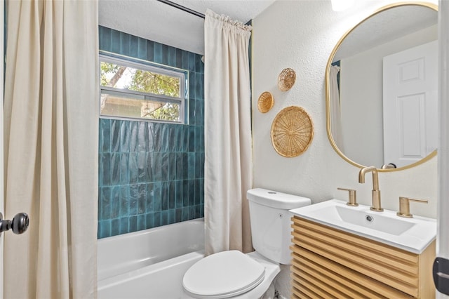 full bathroom featuring toilet, shower / tub combo, and vanity