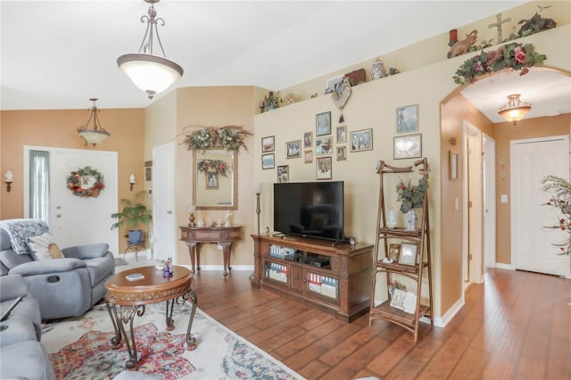 living room with dark hardwood / wood-style floors